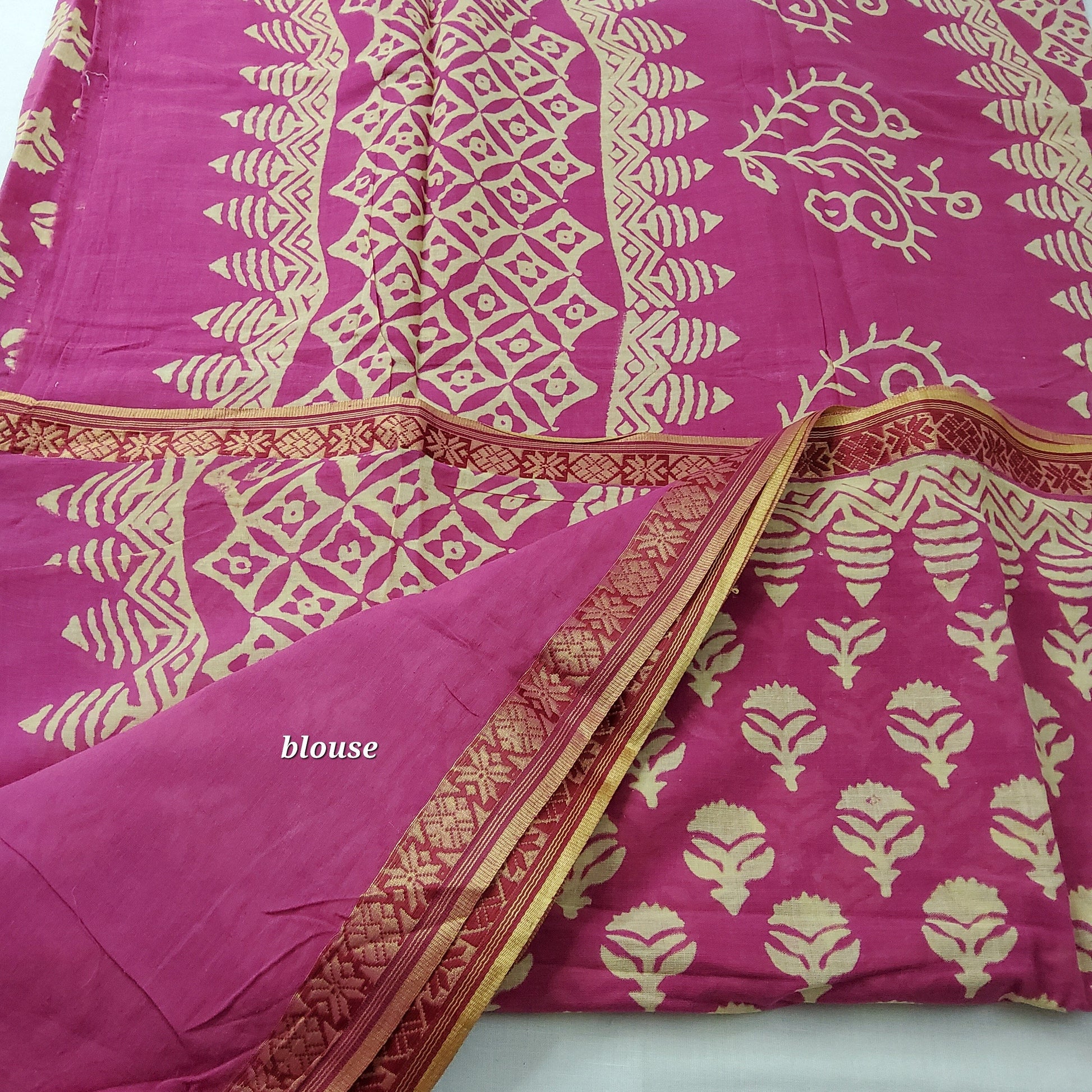 Maheshwari Cotton Hand Block Printed saree with Maheshwari Border