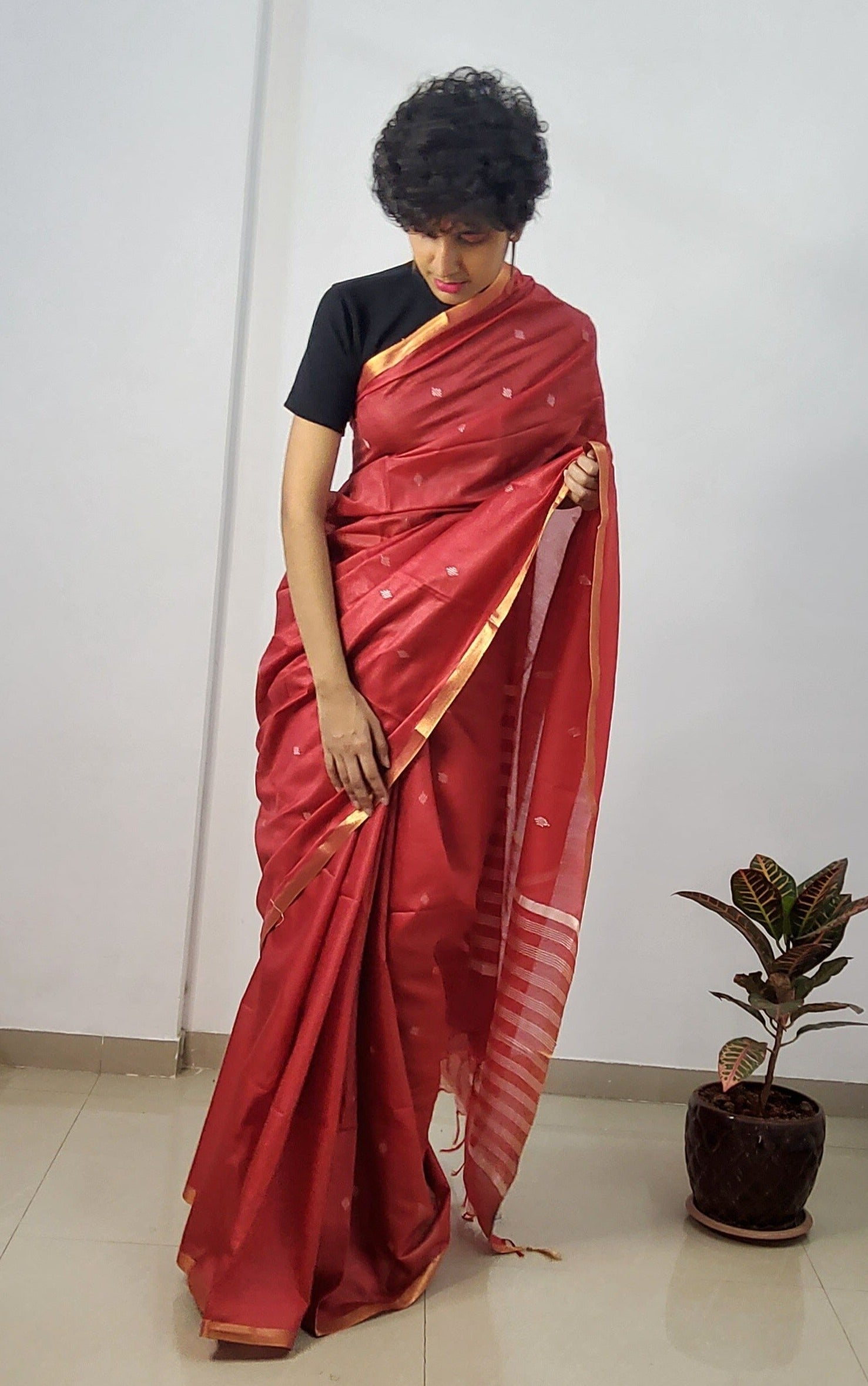 Maheshwari Silk Saree with Gold Border