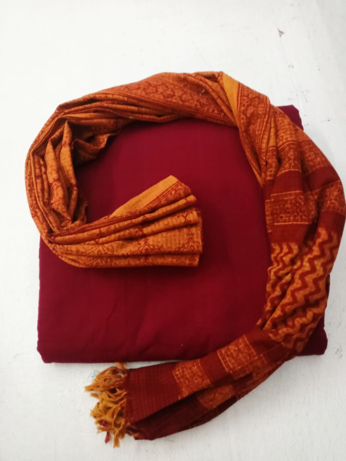 Mangalagiri Cotton Dress Material with Kalamkari Dupatta