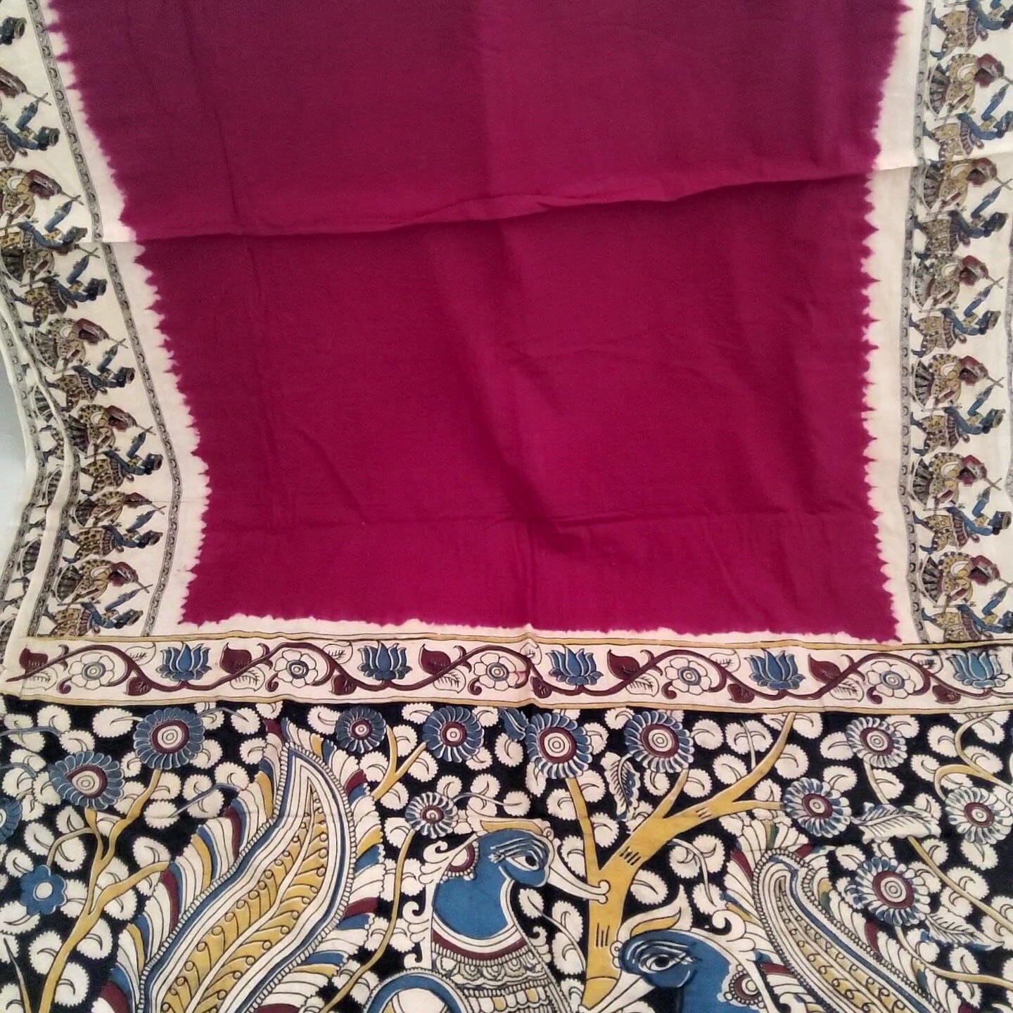 Maroon Kalamkari Cotton Saree with Blouse