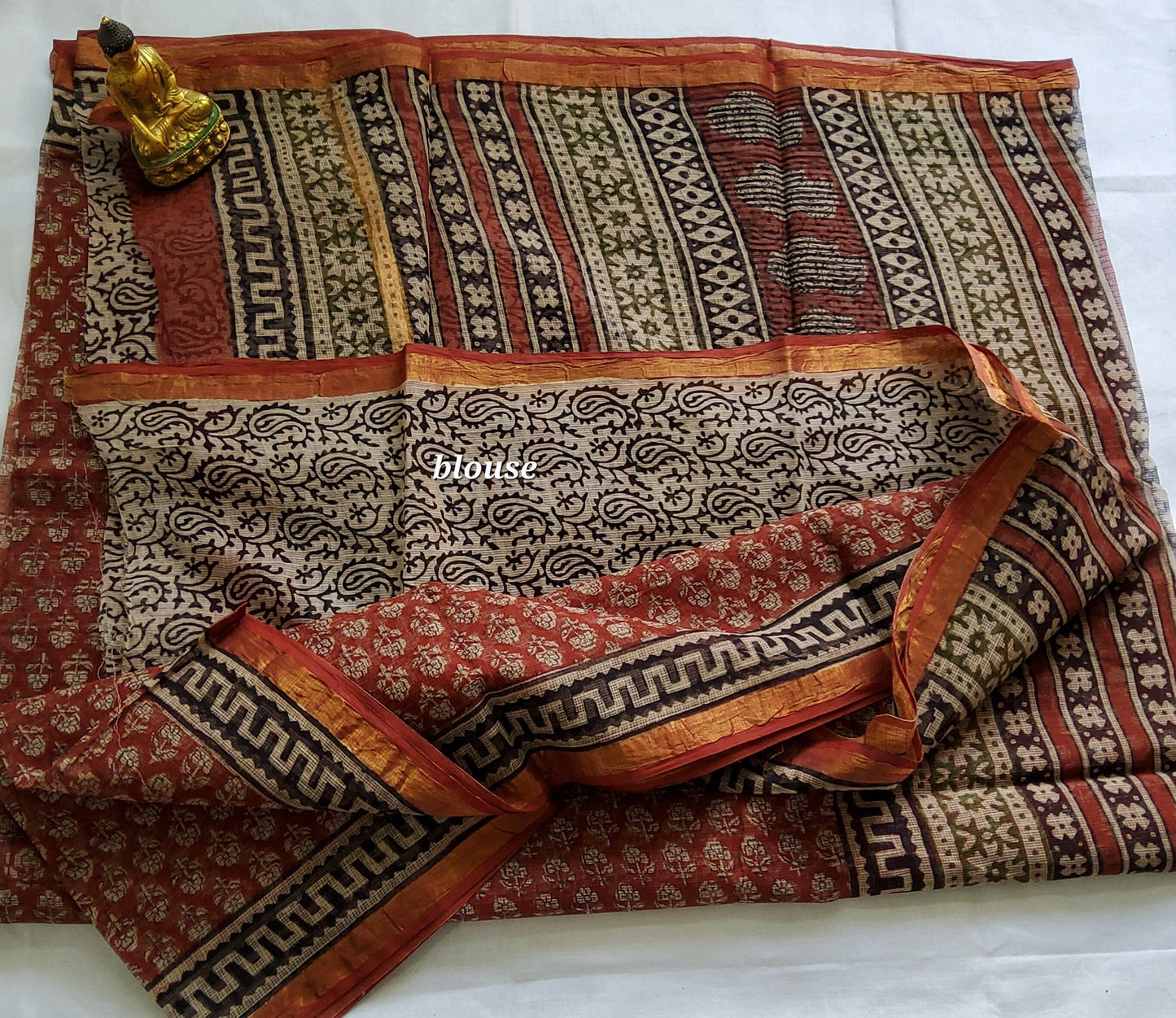 Kota Hand Block Print Saree with zari Border