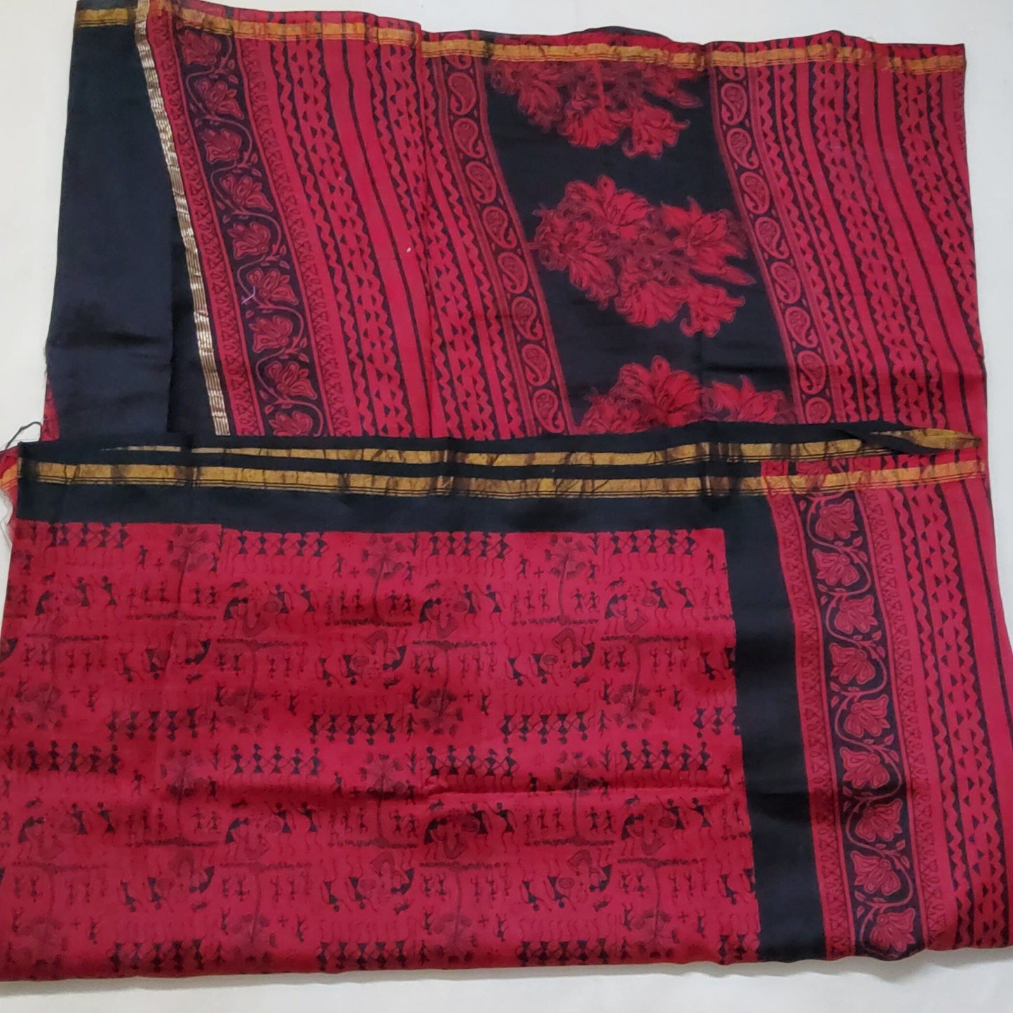 Maroon Maheshwari Silk Cotton Hand Blockprint Saree