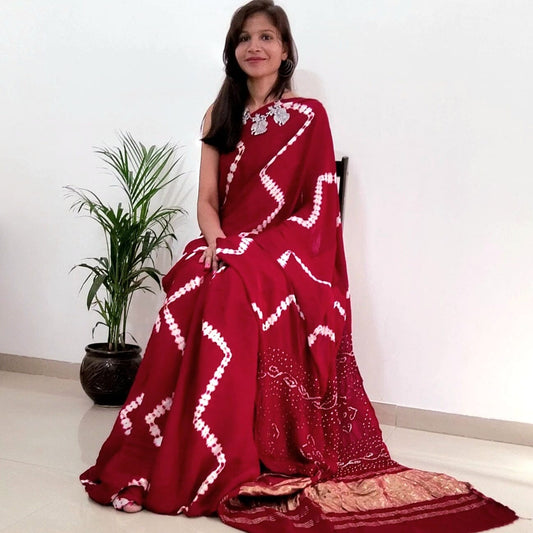 Maroon Shibori Modal Silk Saree with Tissue pallu