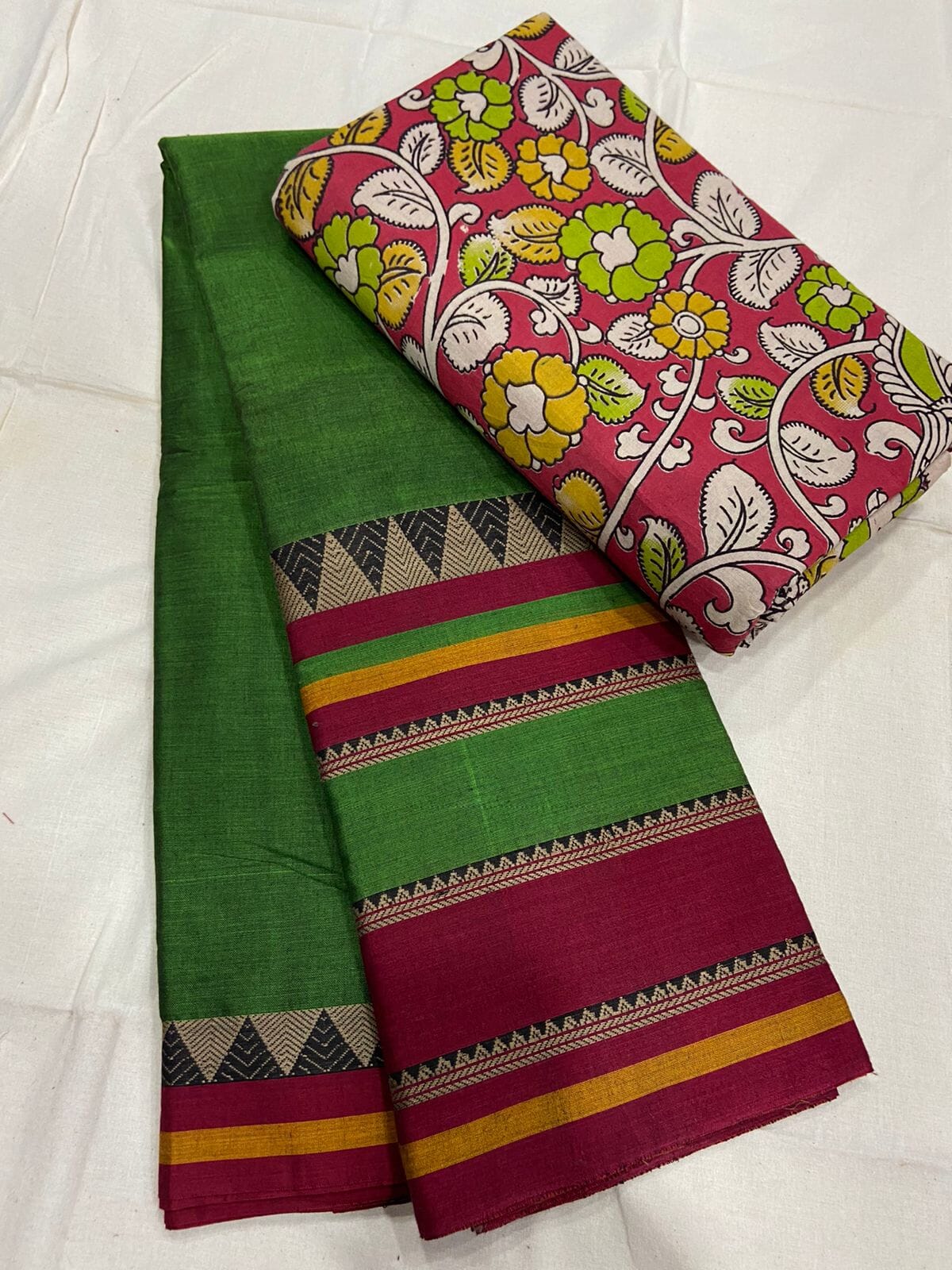 Narayanpeth Mercerised Cotton Saree with Kalamkari Blouse