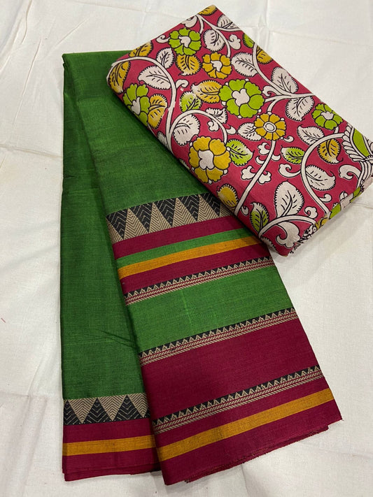Narayanpeth Mercerised Cotton Saree with Kalamkari Blouse