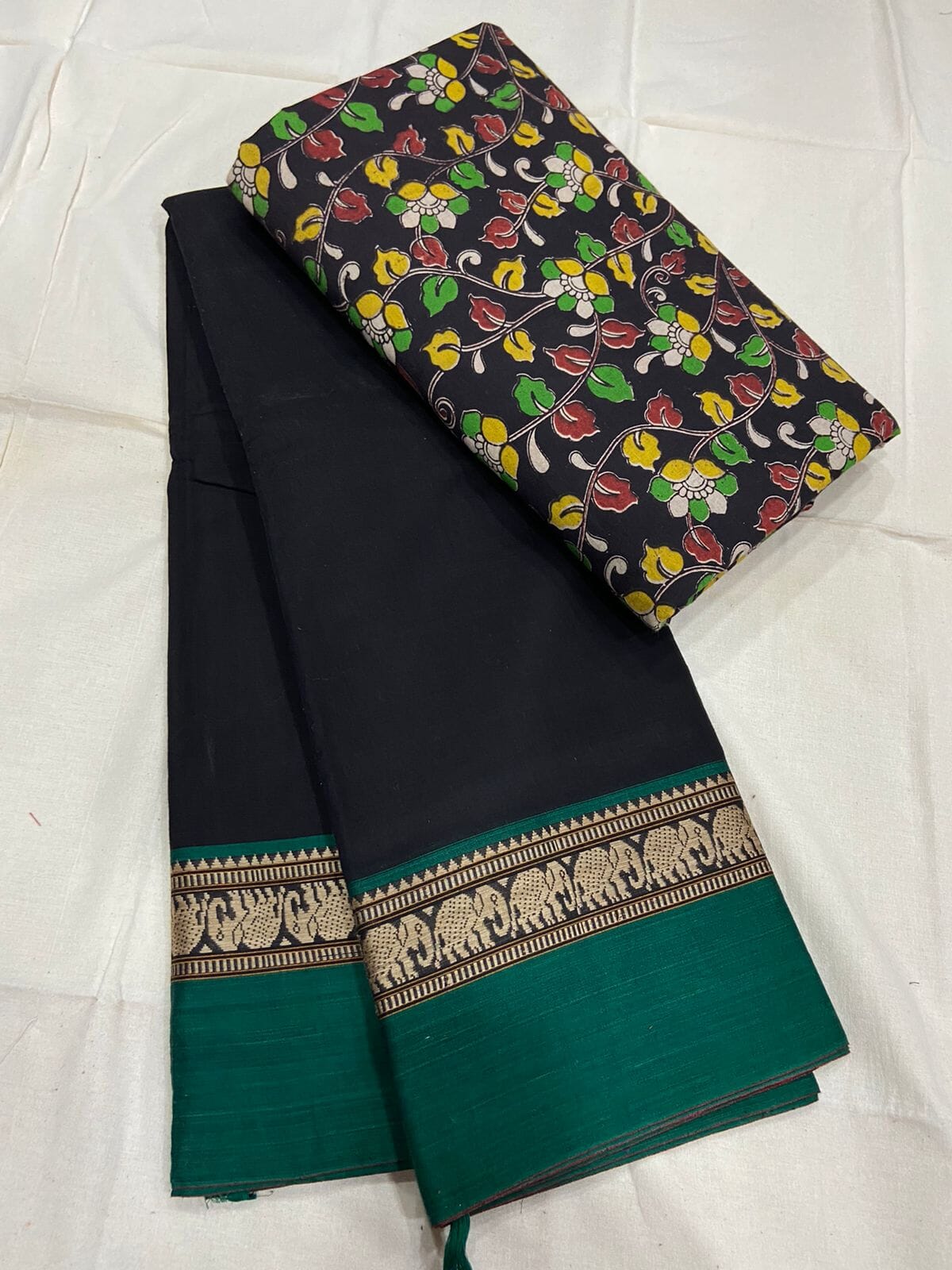 Narayanpeth Mercerised Cotton Saree with Kalamkari Blouse