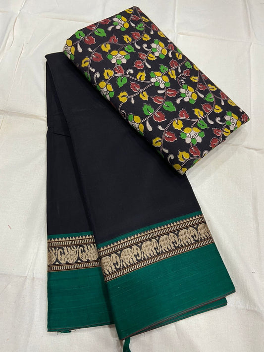Narayanpeth Mercerised Cotton Saree with Kalamkari Blouse