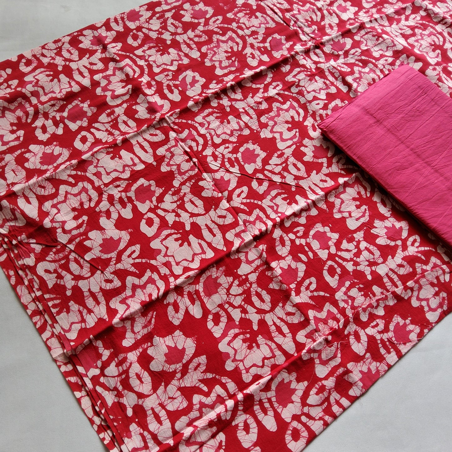 Pink Batik cotton Suit with Kota dupatta