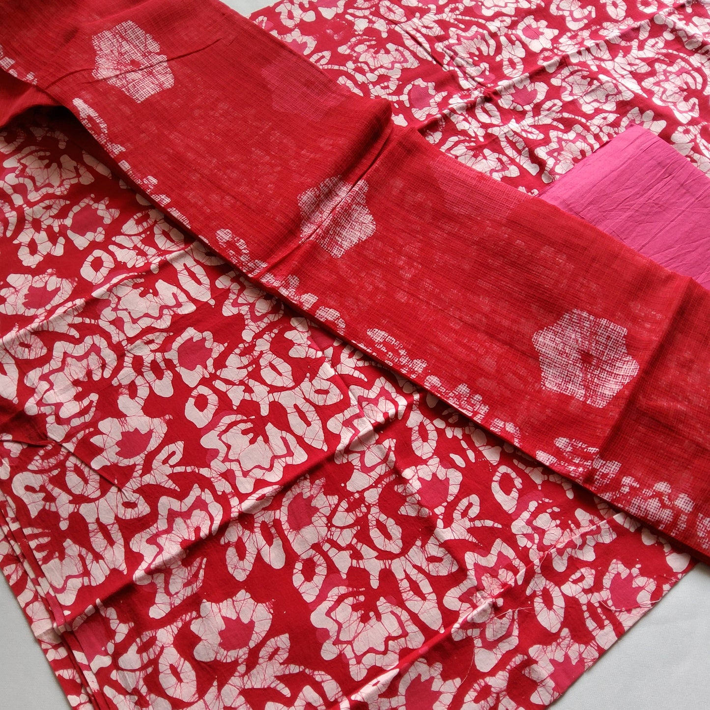 Pink Batik cotton Suit with Kota dupatta