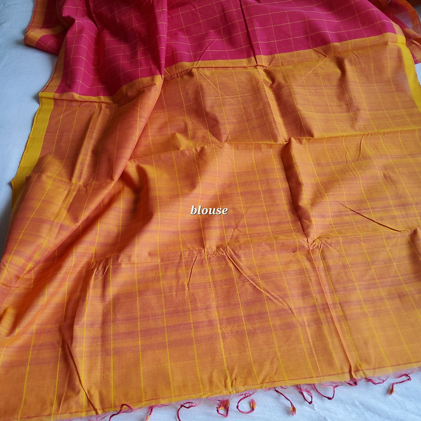 Pink Mangalagiri Cotton Saree with Contrast Blouse