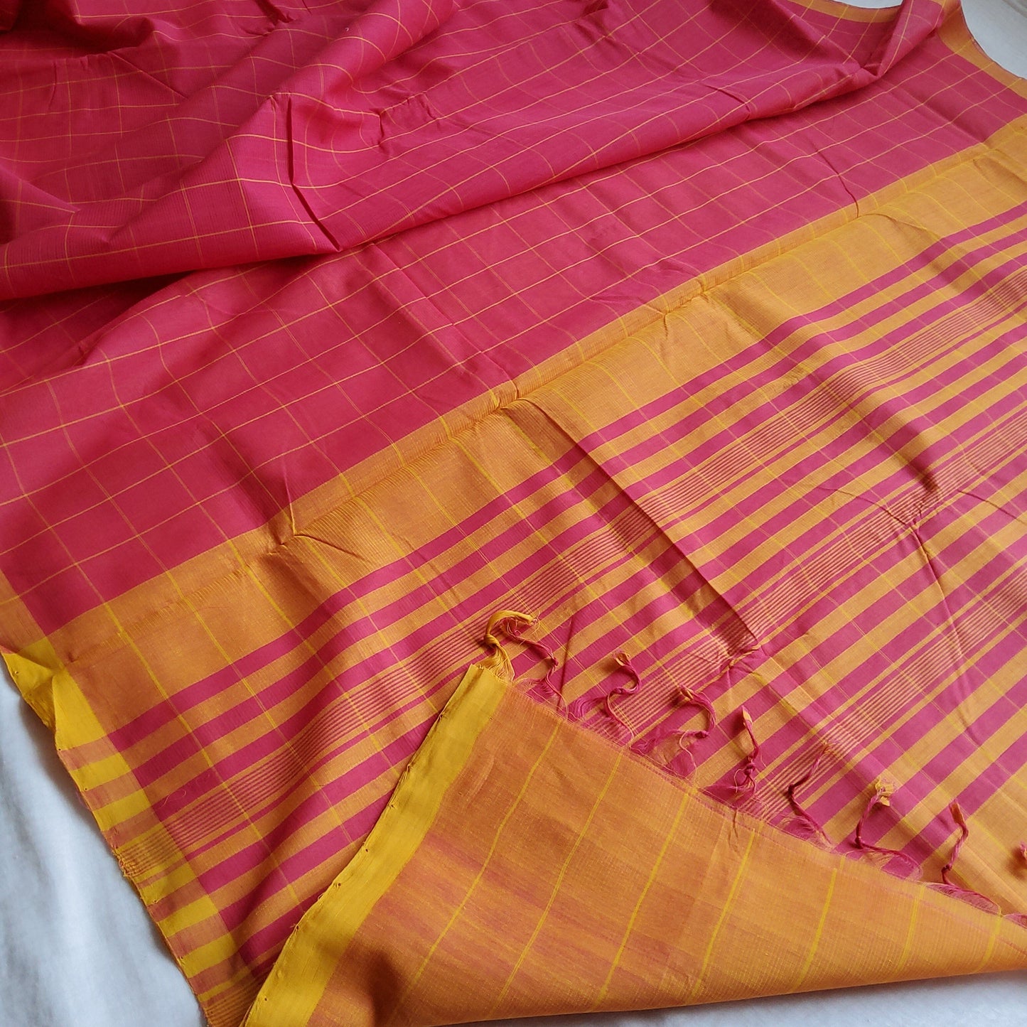 Pink Mangalagiri Cotton Saree with Contrast Blouse