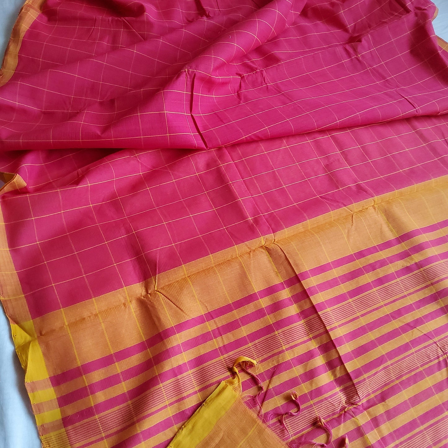 Pink Mangalagiri Cotton Saree with Contrast Blouse