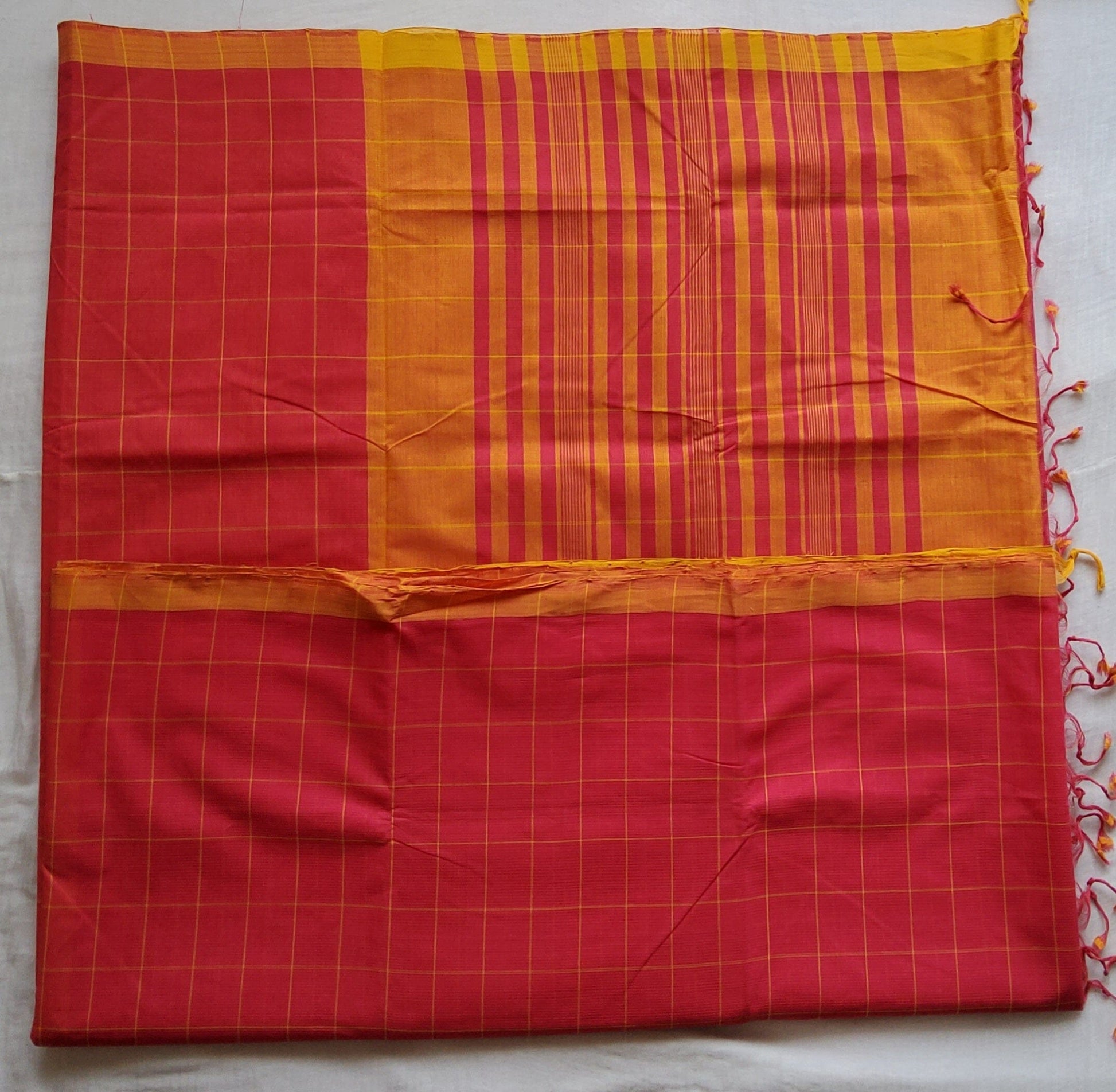 Pink Mangalagiri Cotton Saree with Contrast Blouse