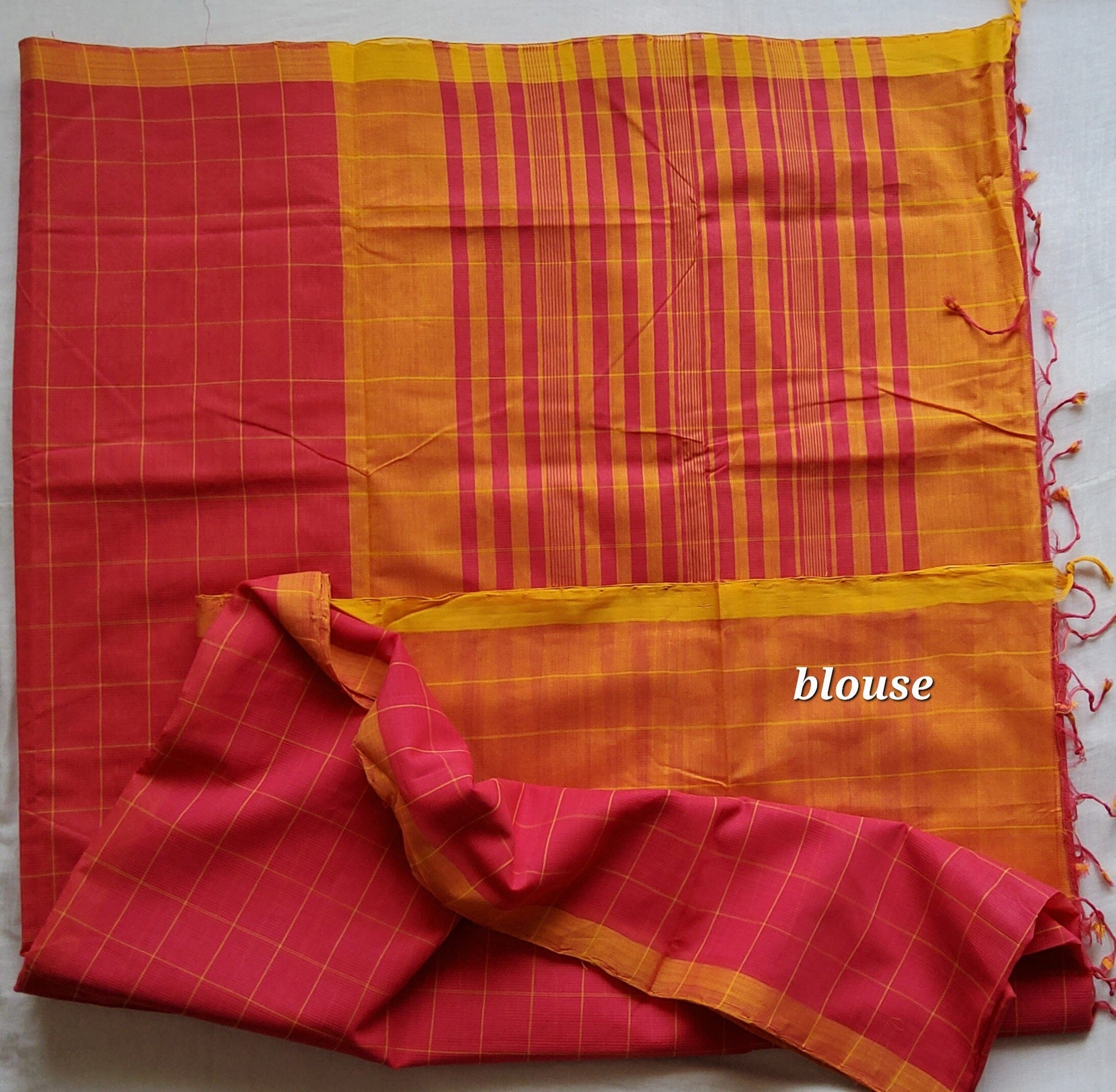 Pink Mangalagiri Cotton Saree with Contrast Blouse