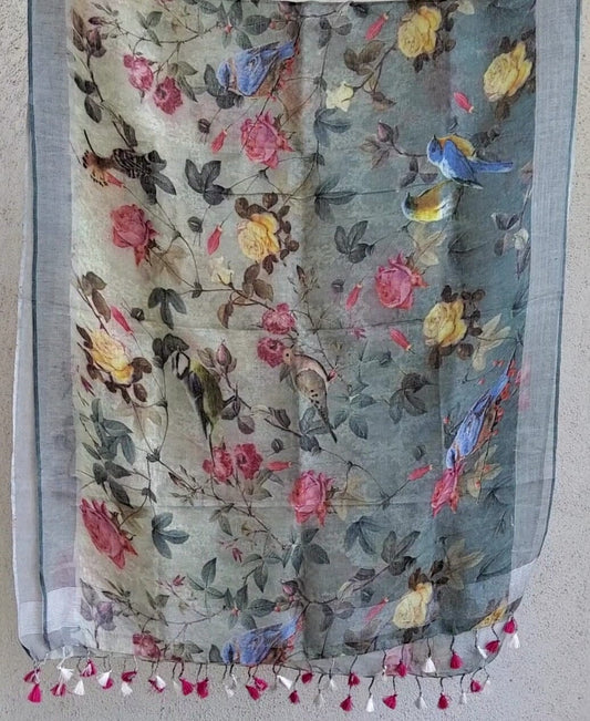 Pure Linen digital print dupatta