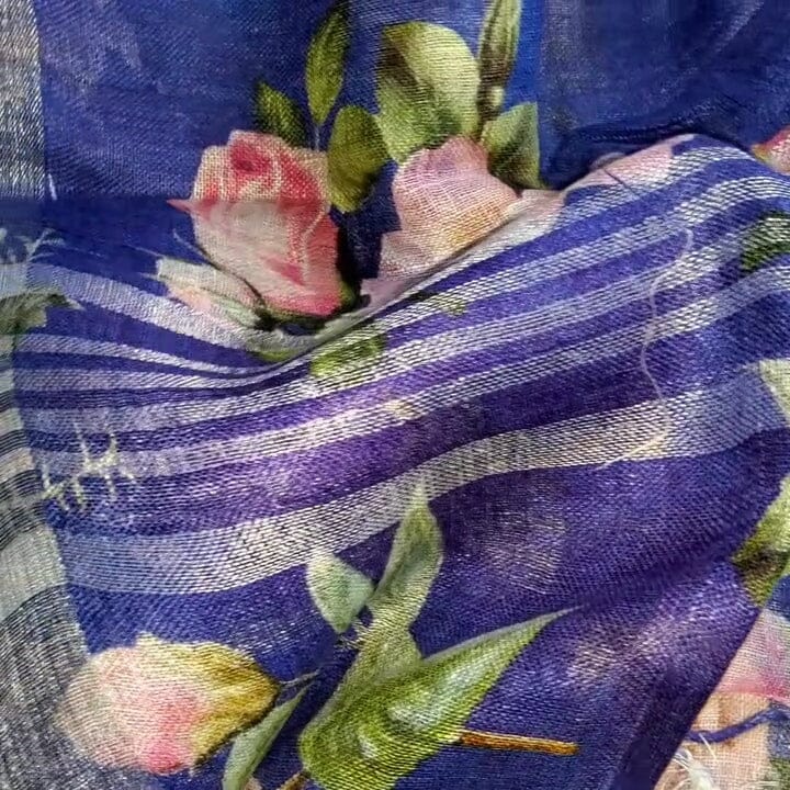 Pure Linen Digital Print Dupatta with Silver Border and tassles