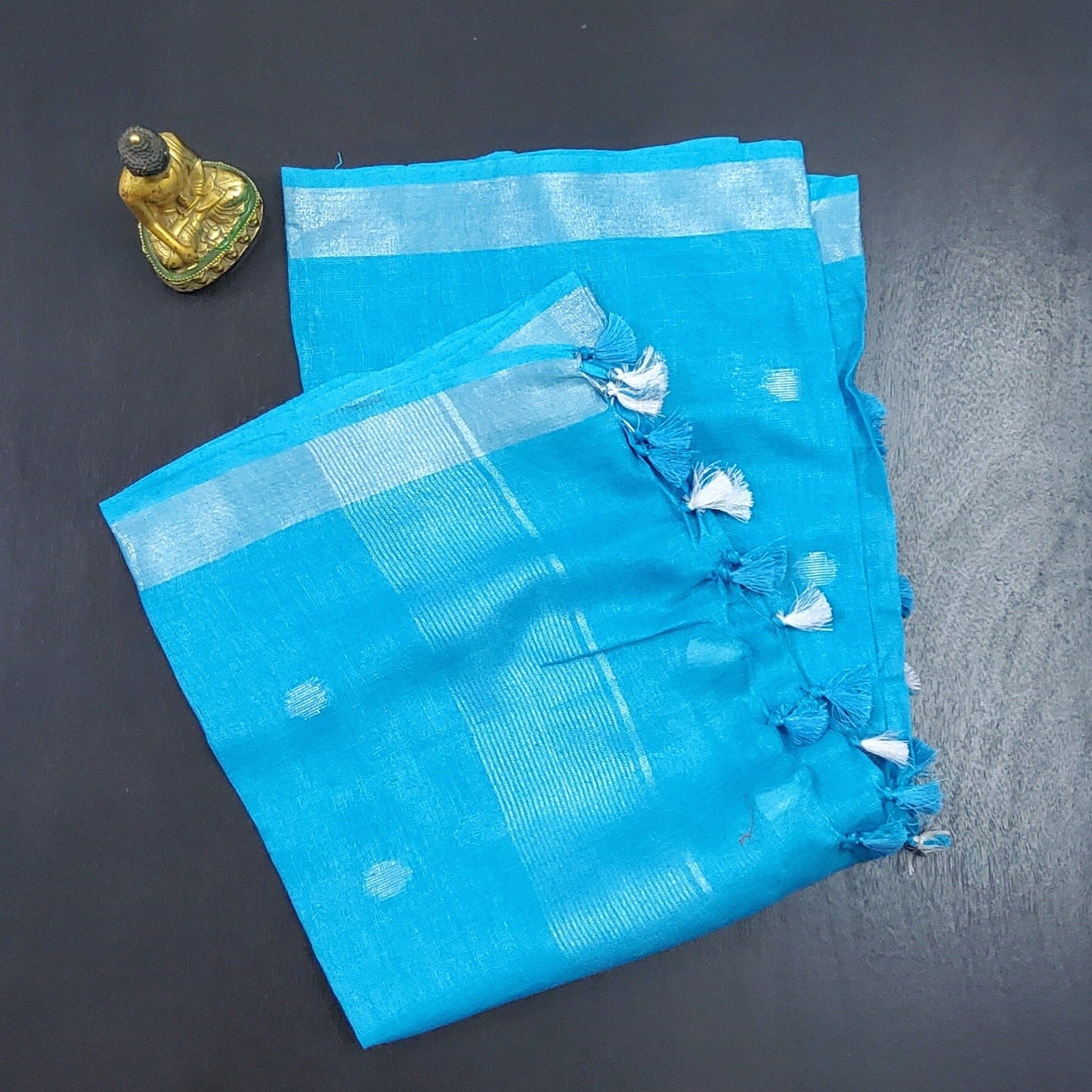 Pure Linen Dupatta with All over bootis and tassels