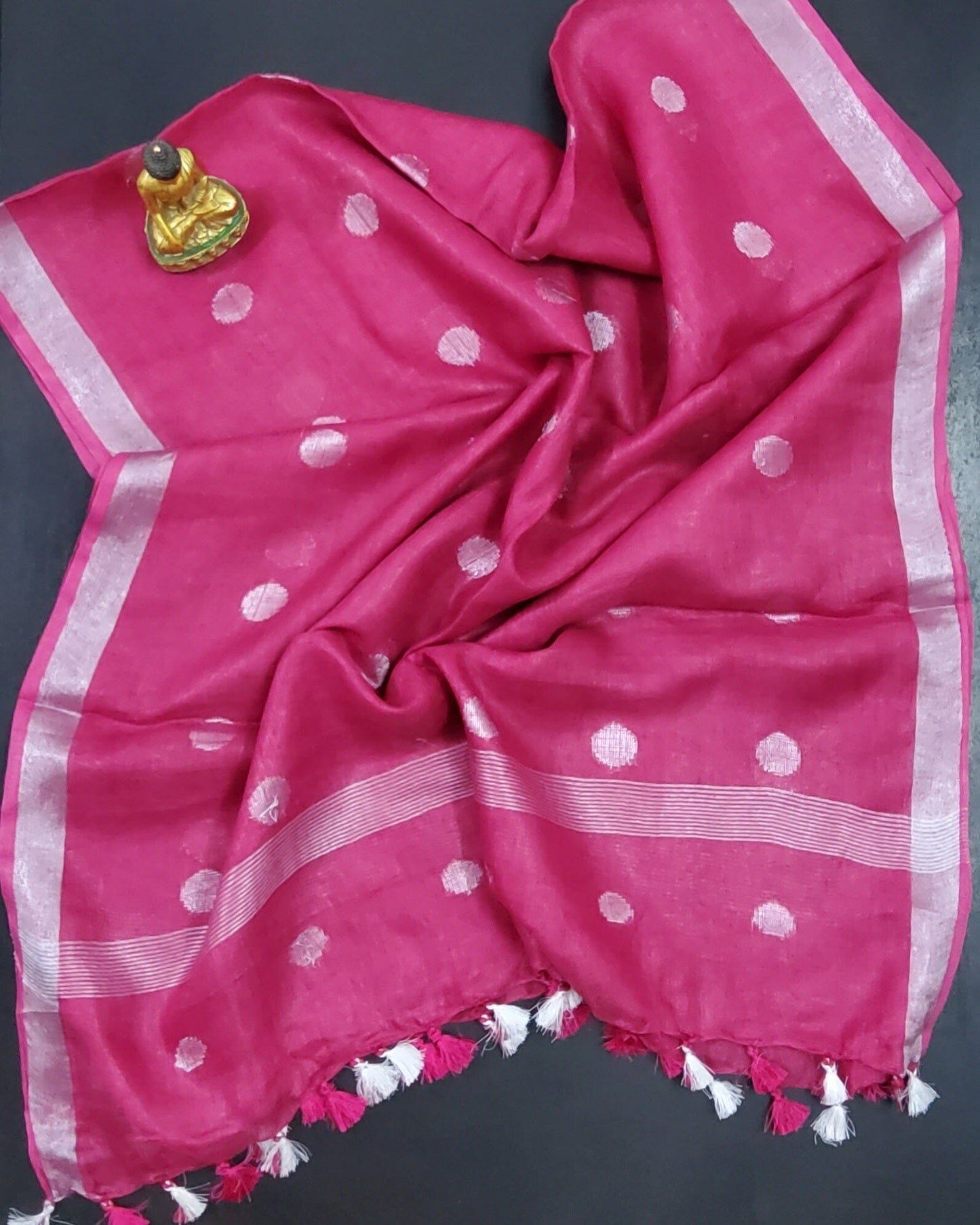 Pure Linen Dupatta with All over bootis and tassels