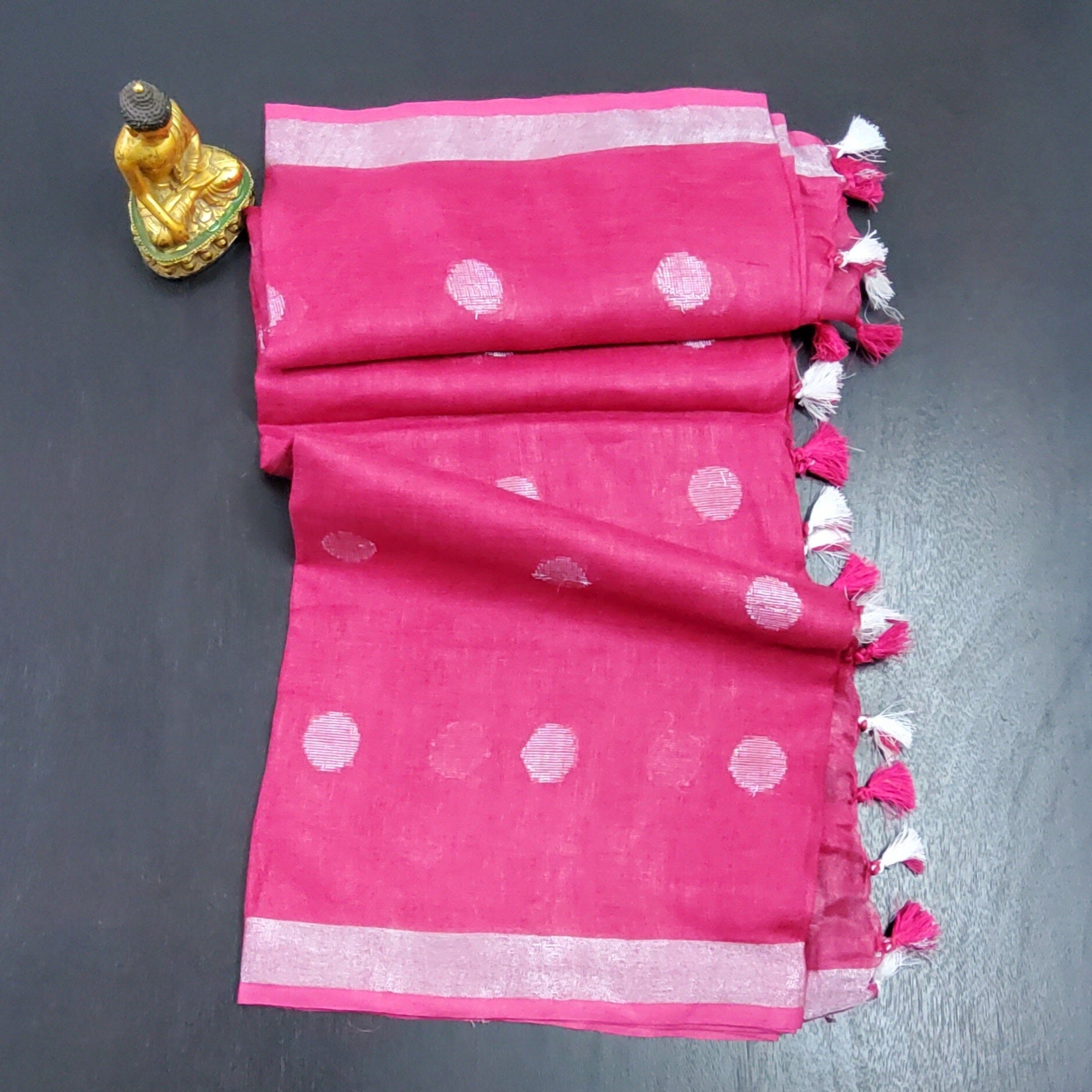 Pure Linen Dupatta with All over bootis and tassels