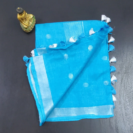 Pure Linen Dupatta with All over bootis and tassels
