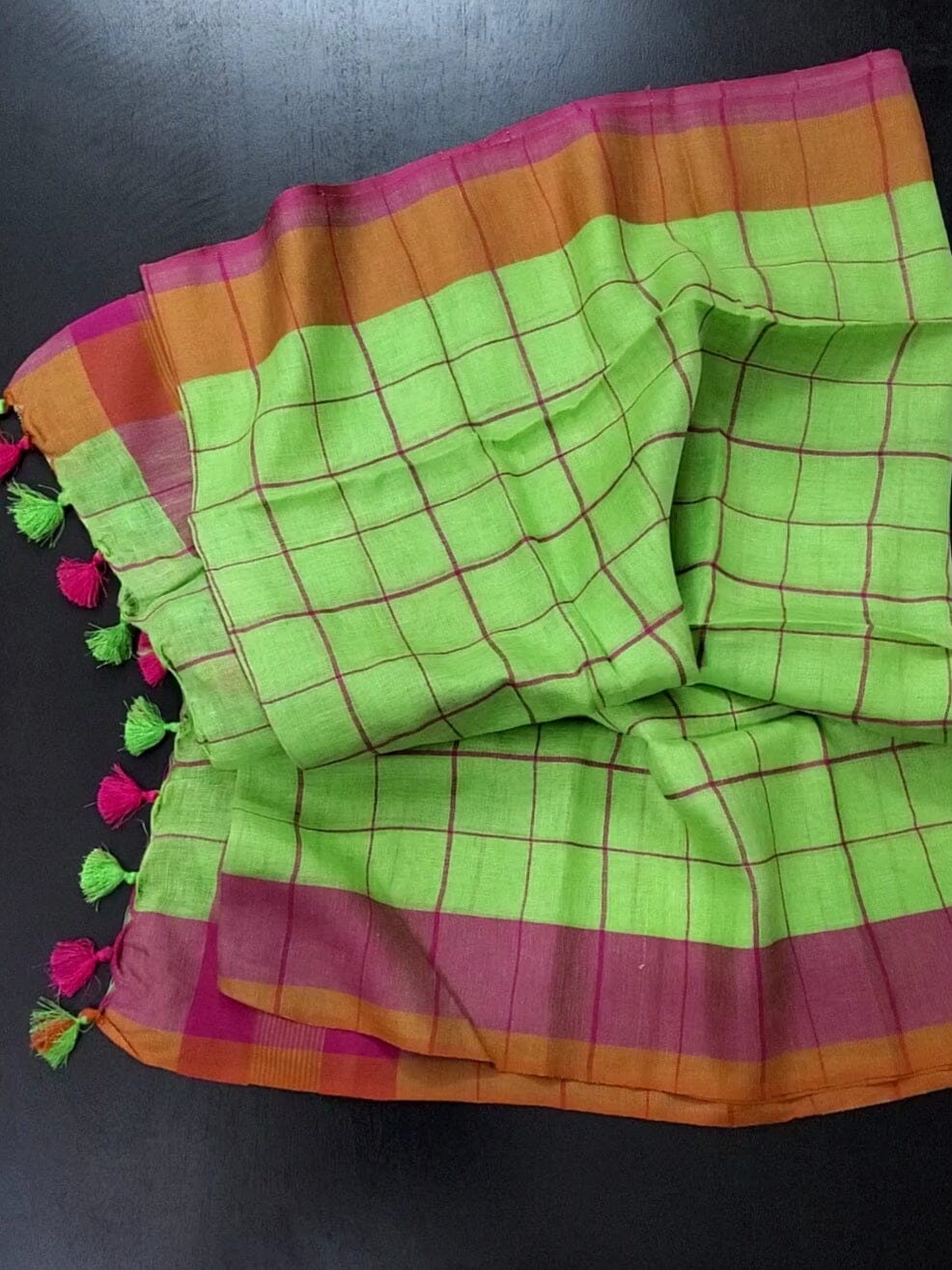 Pure linen check dupatta