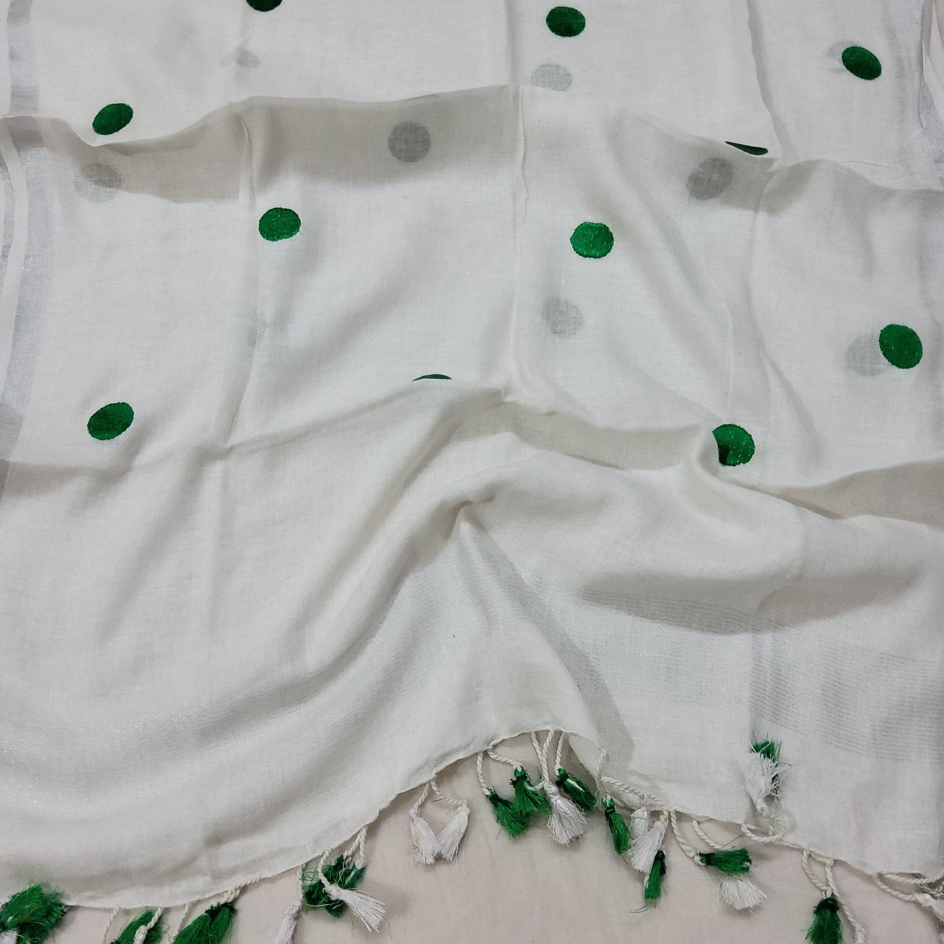 Pure Linen Embroidered Dupatta with Silver Border and Tassles