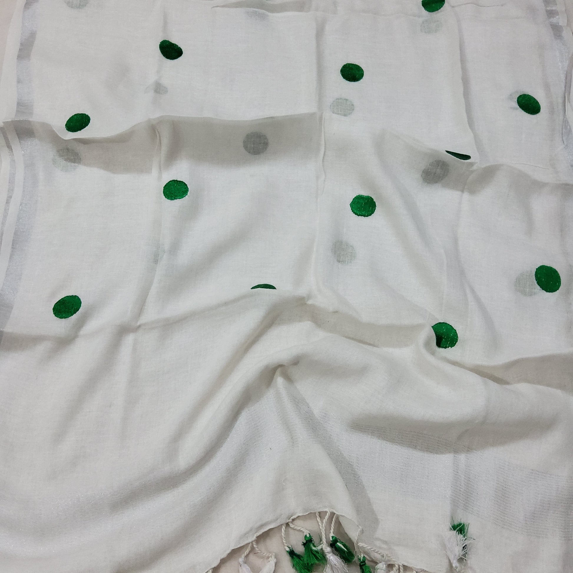 Pure Linen Embroidered Dupatta with Silver Border and Tassles