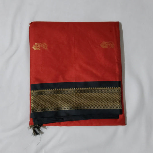 Red Black Cotton SIlk Paithani Saree with Running Blouse