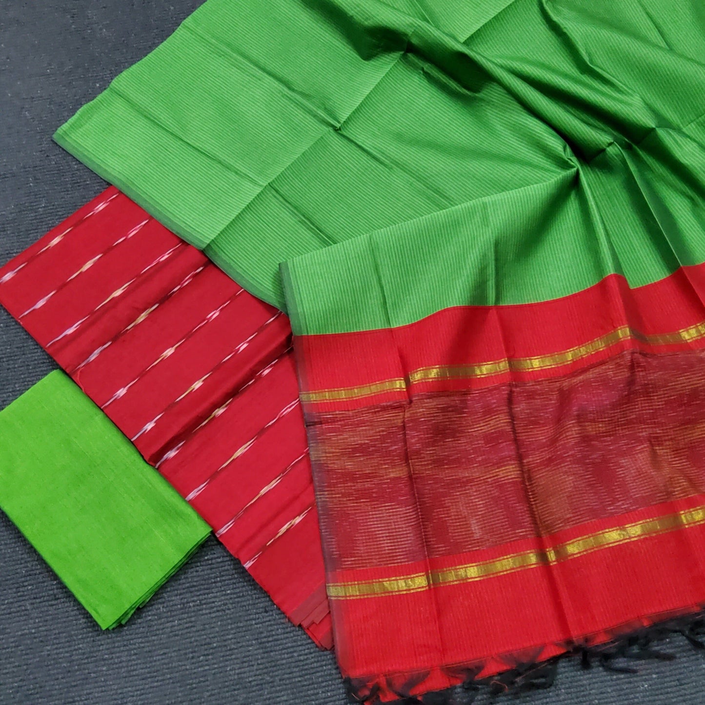 Red Green Ikat Cotton Silk Salwar Suit