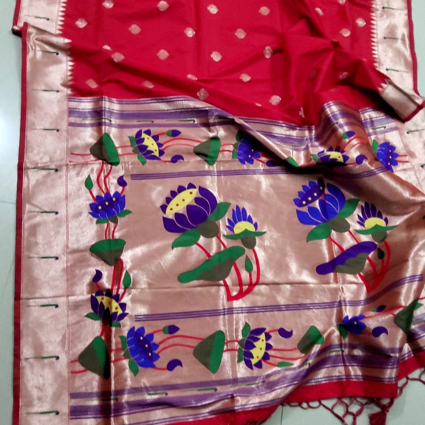 Red Paithani Semi Silk Saree with Blouse
