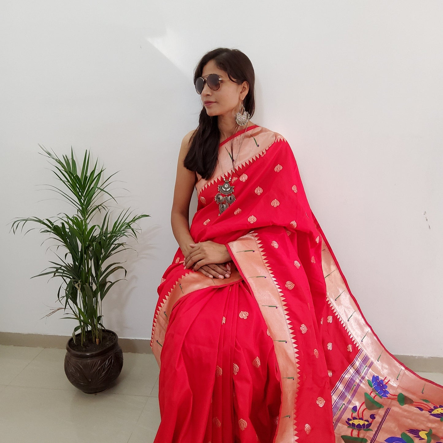Red Paithani Silk Saree with Blouse
