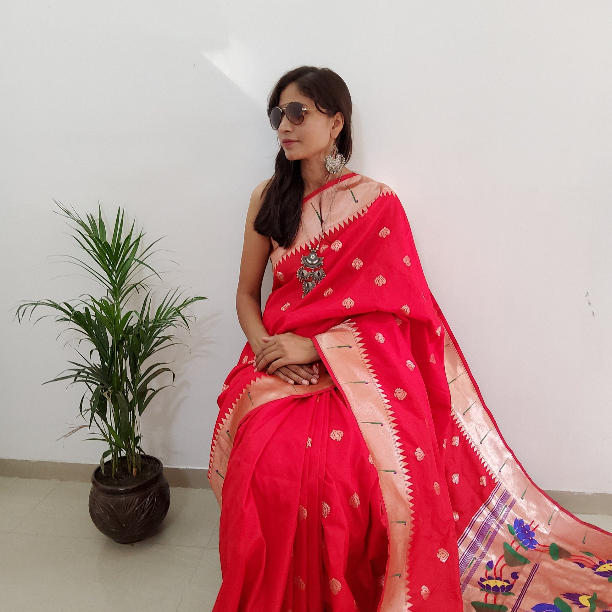 Red Paithani Silk Saree with Blouse