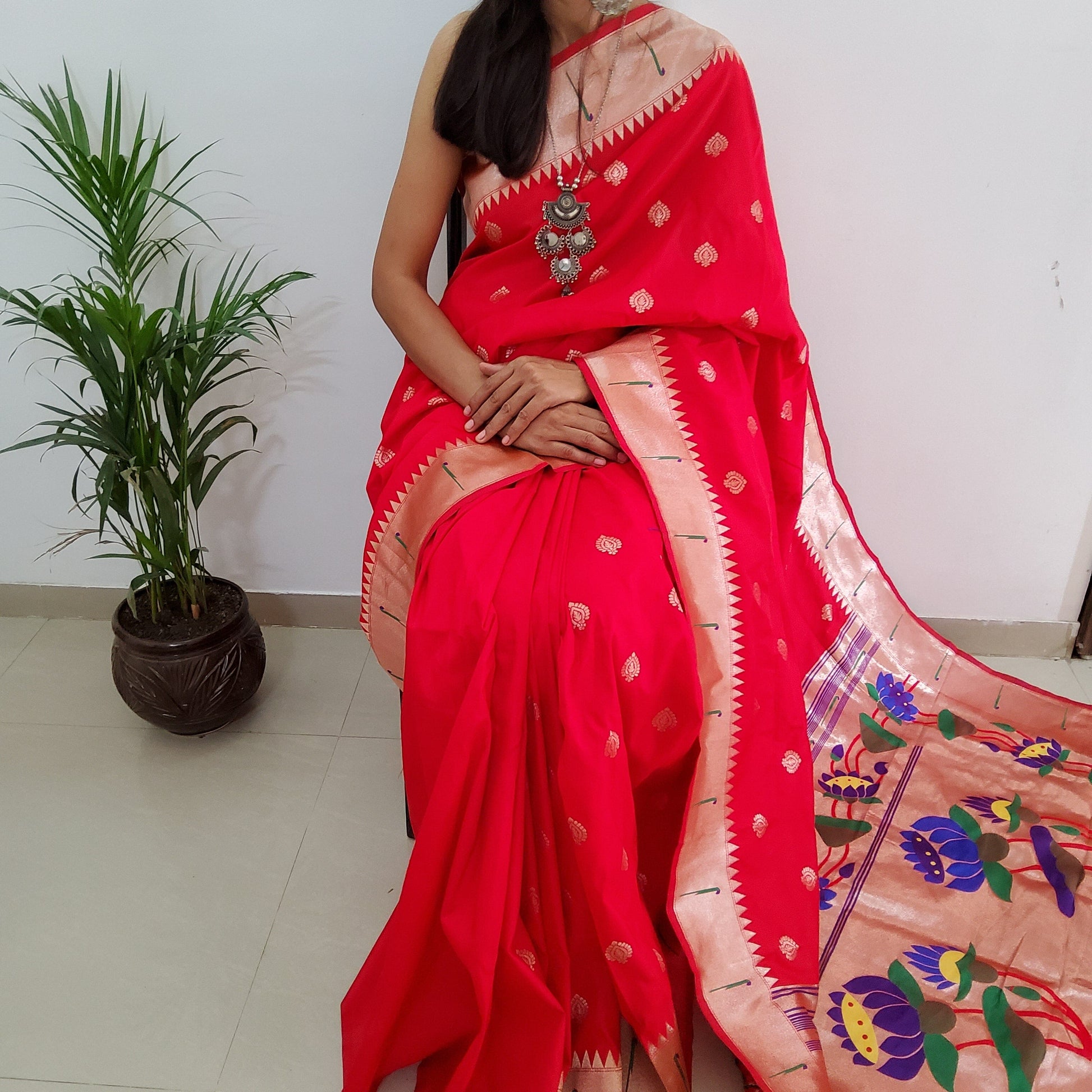 Red Paithani Silk Saree with Blouse