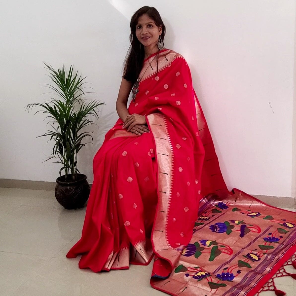 Red Paithani Silk Saree with Blouse