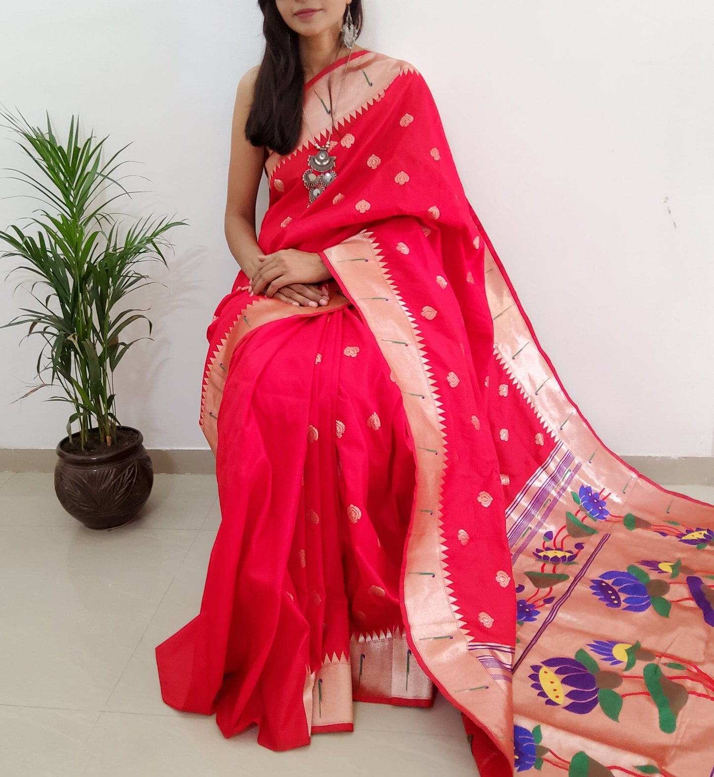 Red Paithani Silk Saree with Blouse