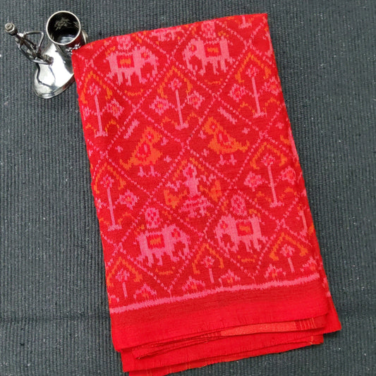 Red PATOLA Hand woven woollen shawl with tissue Pallu