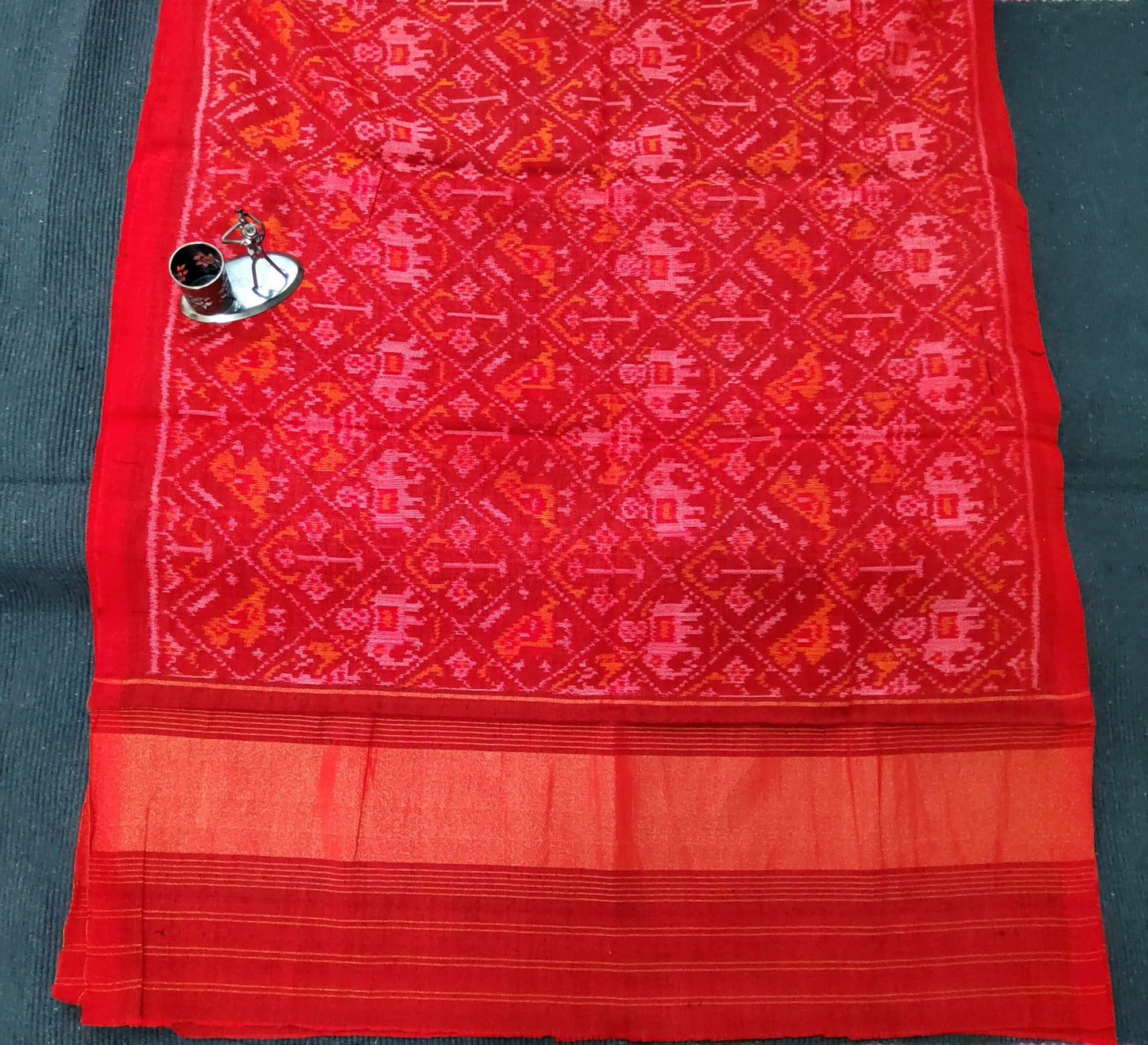 Red PATOLA Hand woven woollen shawl with tissue Pallu