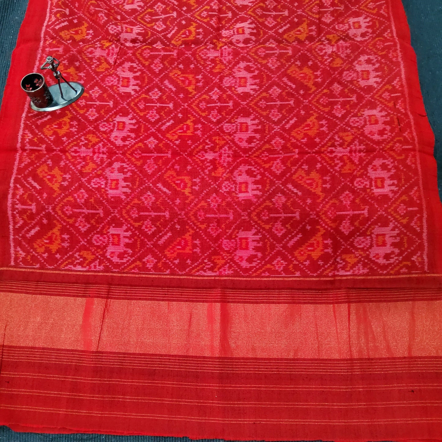 Red PATOLA Hand woven woollen shawl with tissue Pallu
