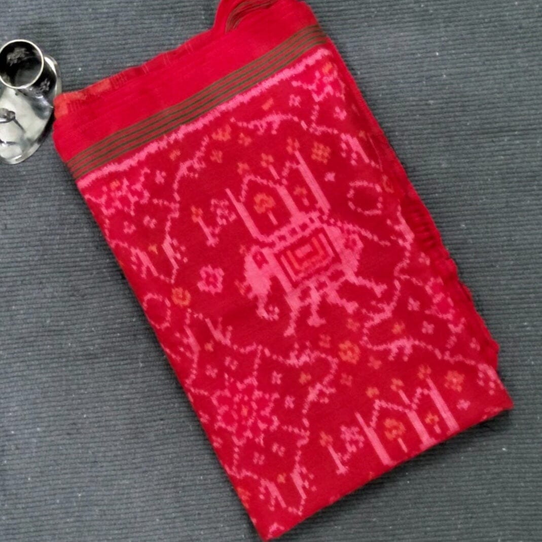 Red Patola Hand Woven Woollen Shawl with zari pallu