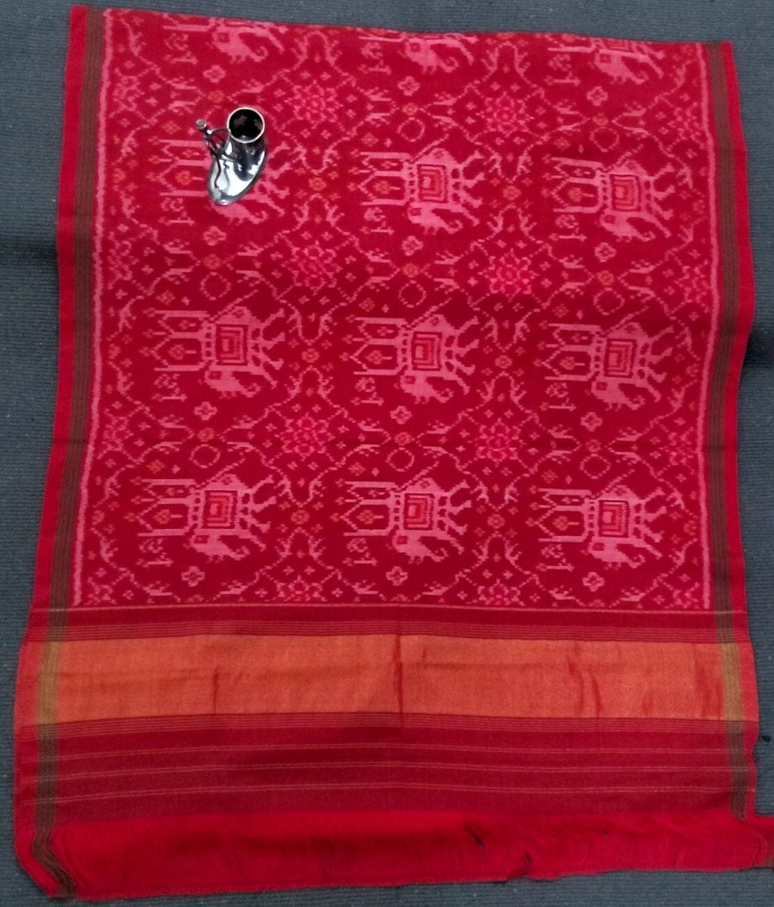 Red Patola Hand Woven Woollen Shawl with zari pallu