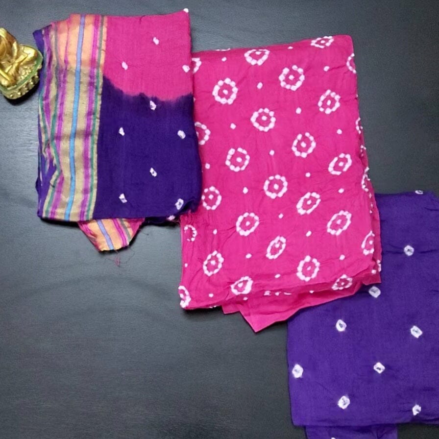 Satin Cotton Bandhej Dress Material