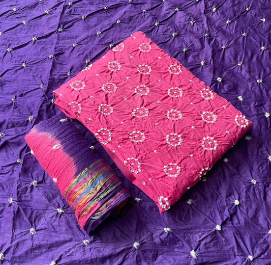 Satin Cotton Bandhej Dress Material