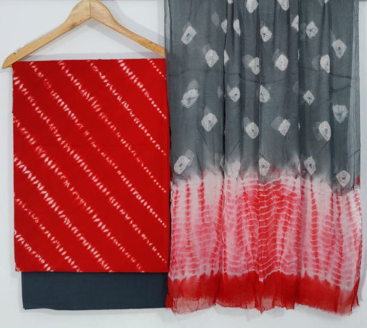 Red tie and dye cotton Unstitched salwar suit dress material