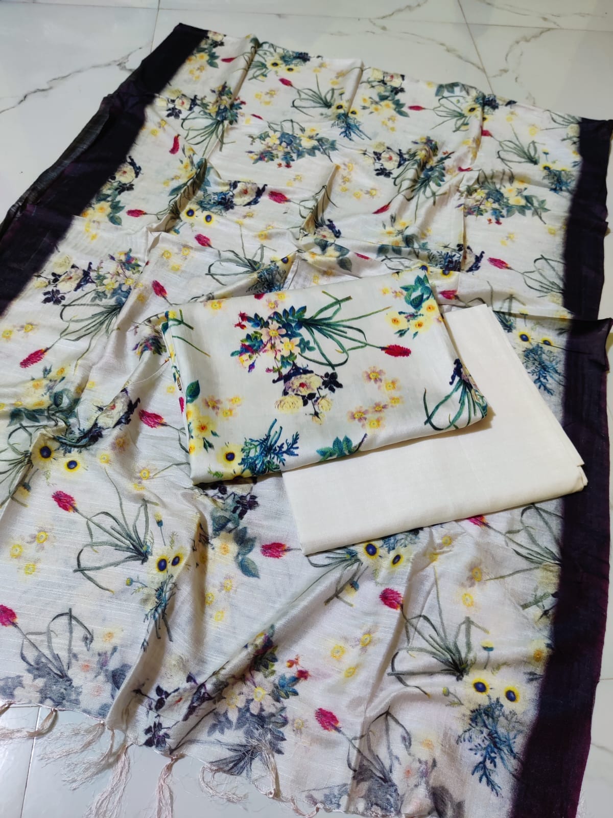 Tussar Silk Digital Print Dress Material