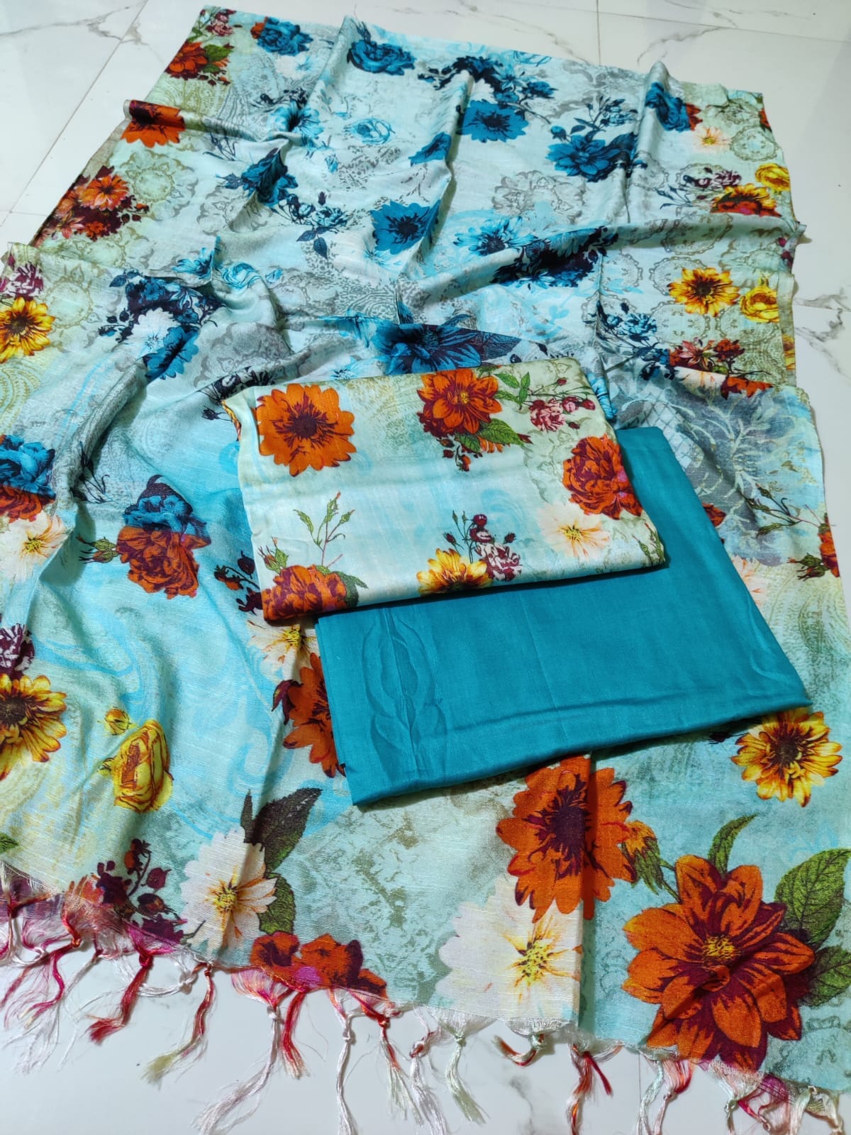 Tussar Silk Staple Digital Print Dress Material