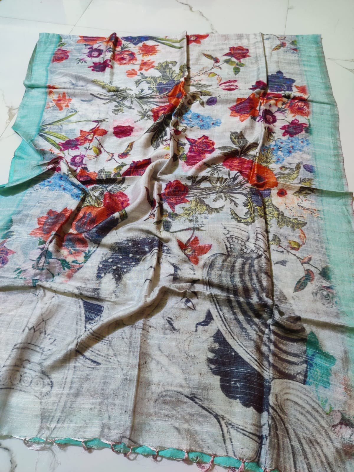 Tussar Silk Staple Digital Print Dupatta