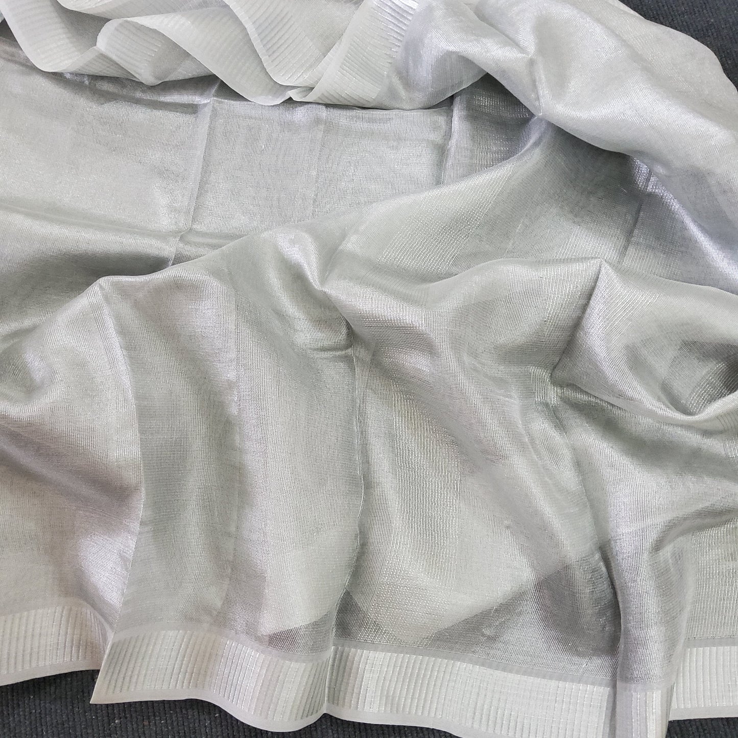 Tussar Tissue Silver Handloom Saree with Blouse