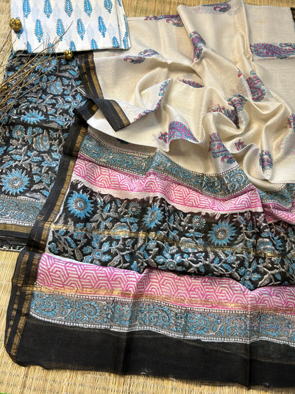 Hand BlockPrint Chanderi Silk Cotton Dress Material