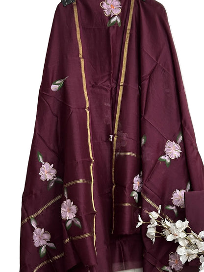 Hand Painted Chanderi Silk Cotton Dress Material