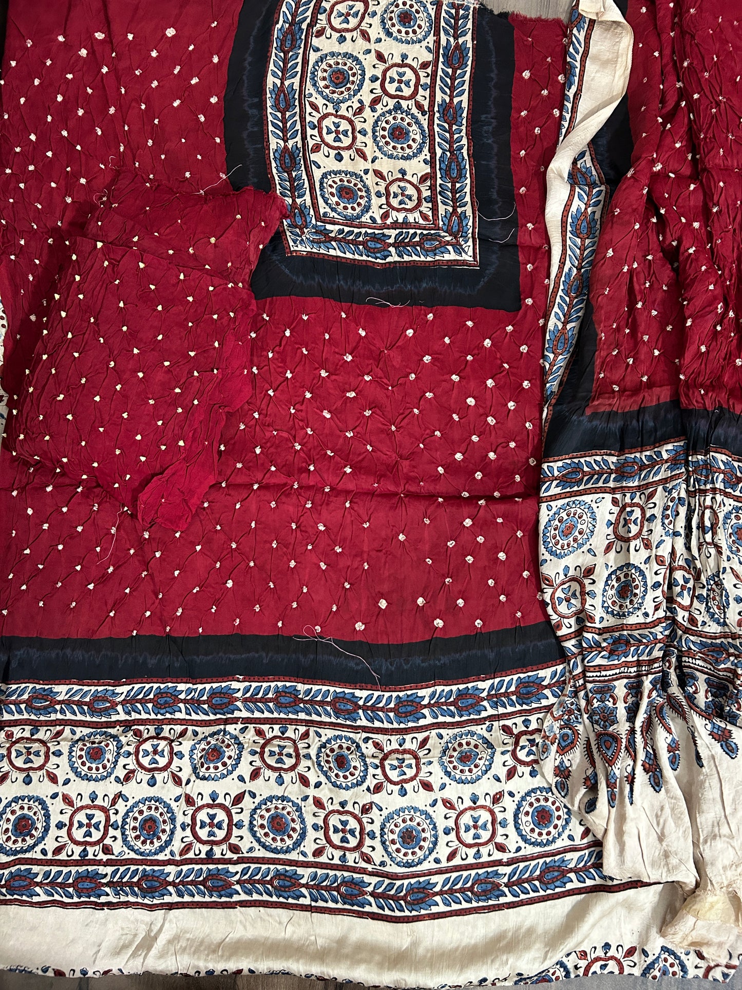 Ajrakh Bandhani Modal Silk Dress Material